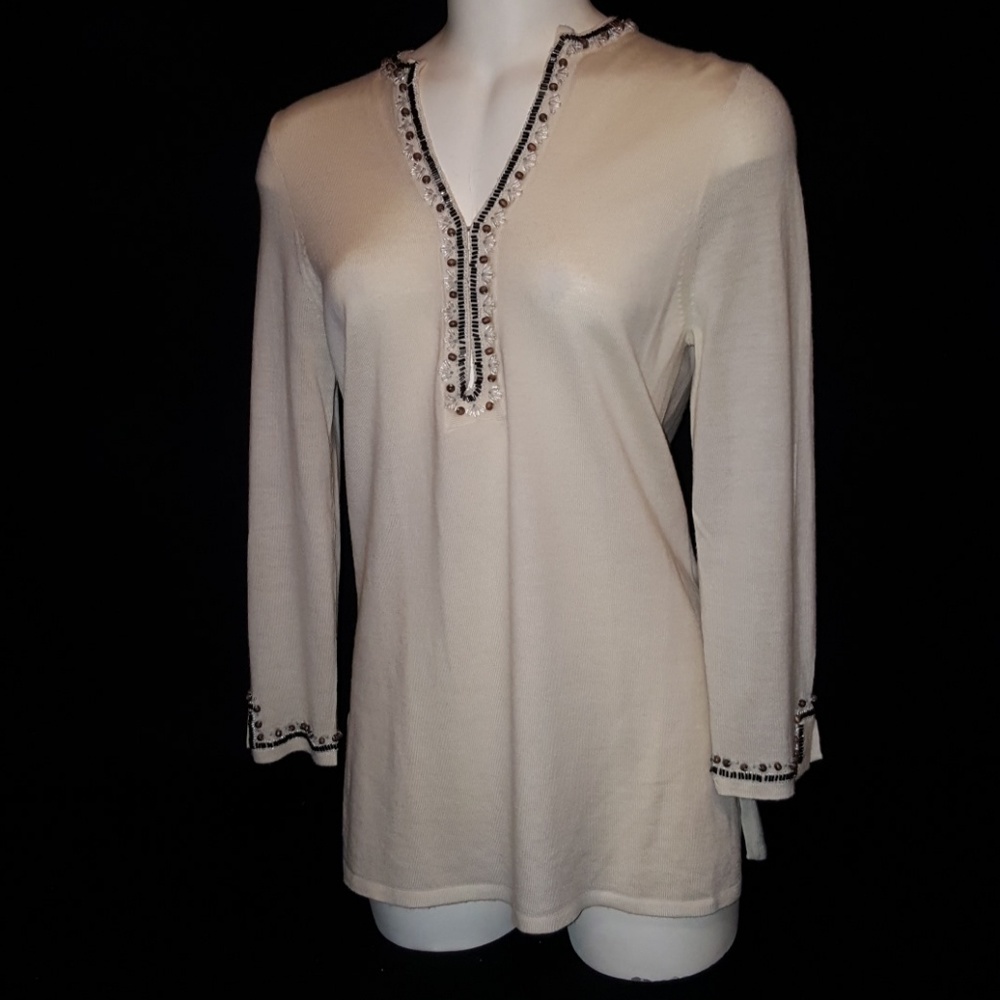 J Crew Wool Beaded Sweater M